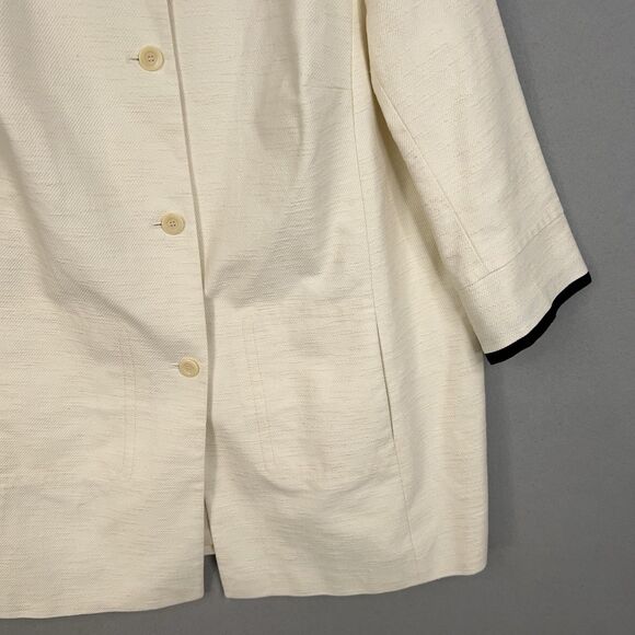 Talbots Coat Women 22W Ivory Textured Black Trim Collarless Capsule Quiet Luxury - Picture 4 of 13